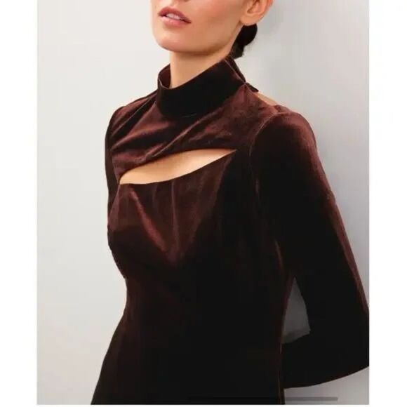 Rene Ruiz Collection Chocolate Brown Velvet Cut Out Midi Dress Long Sleeve Sz. 6 - Picture 13 of 13